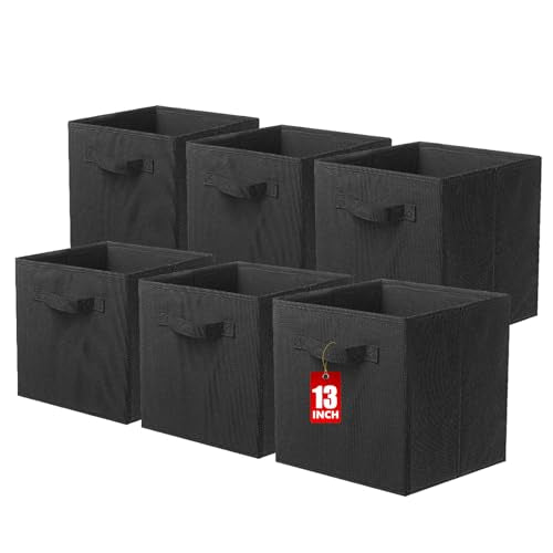 ShellKingdom Storage Bins, Foldable Fabric Storage Cube And Cloth Organizer | Storage Drawer For Closet And Toys, 13 X 13 X 13 INCH, 6 Pack (Black) - color: Black, size: 6 (13inch)