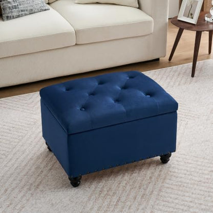 Zihanhome Velvet Storage Ottoman Bench, Button Tufted Ottoman with Hidden Storage, Upholstered Foot Rest Stool with Solid Wood Legs for Living Room, Bedroom, Entryway & Small Spaces (Sapphire Blue) - color: Velvet-sapphire Blue