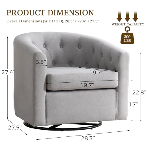 ANJ Swivel Accent Chair, 360 Degree Round Swivel Barrel Chairs with Padded Armrests & Comfy Backrest, Modern Linen Fabric Armchair for Living Room, Bedroom, Office, Light Grey - color: Light Grey
