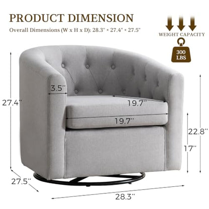 ANJ Swivel Accent Chair, 360 Degree Round Swivel Barrel Chairs with Padded Armrests & Comfy Backrest, Modern Linen Fabric Armchair for Living Room, Bedroom, Office, Light Grey - color: Light Grey