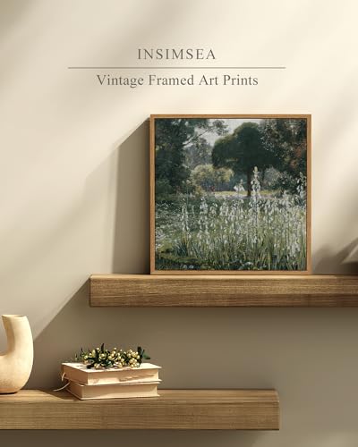 InSimSea Square Framed Canvas Wall Art, Meadow Prints Classical Landscape Floral Flowers Oil Painting, Scenery Home Wall Decor for Living Room, Bedroom, Bathroom, Office 12"x12" - color: Galtonia, size: 12"L x 12"W