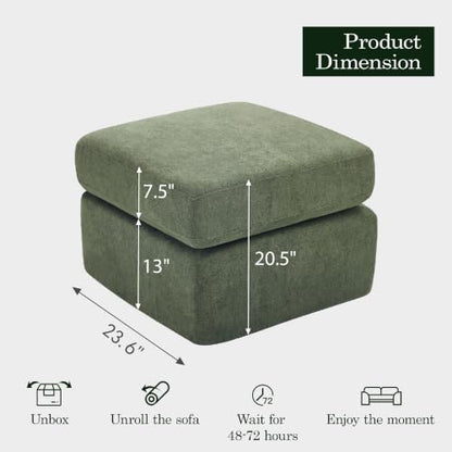 23.6" Boneless Sofa Ottoman, Modern Cloud Couch Ottoman, Upholstered Footrest for Living Room, No Assembly Required, Green - color: Green, size: 23.6"D x 23.6"W x 20.5"H