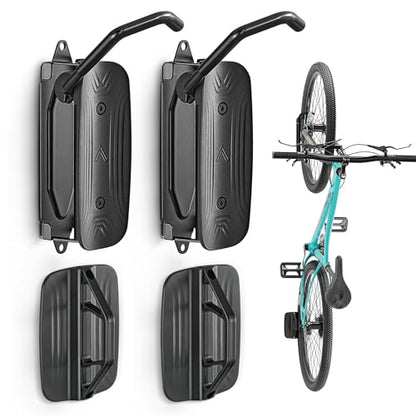 monTEK Swivel Bike Wall Mount, Bike Hangers for Garage, 2 Pack | Heavy-duty vertical wall bike storage rack swivels 150° to save space; holds 66 lb each and fits tires up to 3.54 in wide - size: 2 PACK