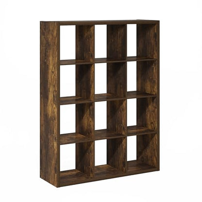 12-Cube Bookshelf, Cubicle Shelf Bookcase with Open Back, Position Reversible Book Shelf, 15 x 44 x 58, for Home Office, Living Room, Amber Pine - color: Amber Pine, size: 12 Cube