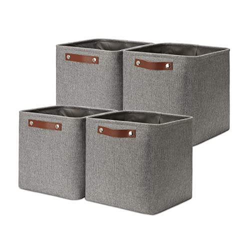 DULLEMELO 11 inch Cube Stroage Bins 4 Pack Small Grey Square Storage Baskets Cube Organizer, Linen Closet Organizers and Storage Baskets for Shelves Bedroom Storage - color: Grey, size: S-11"x11"x11"