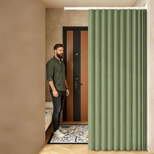 Curtains for Room Divider & Metal Support Pole,Floor to Ceiling Room Divider Wall,Folding Partition Curtain,Blackout Privacy Partition Panels,Wall Mounted Curtains Tracks(B,29.5-43.3in/75-110cm)