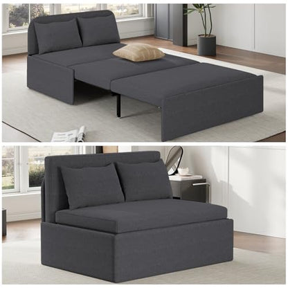 43.3" Twin Size Pull Out Sofa Bed，3-in-1 Linen Convertible Sleeper Sofa Bed,Loveseat Pullout Bed with Pillows and Tri-fold Mattress for Small Space/Bedroom,Dark Grey - color: Dark Grey, size: Twin