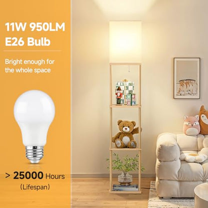 Coucrek 2-Pack Floor Lamp with Shelves, 3-Tier Standing Shelf Lamp | 3CCT 950LM Bulb Included, Storage Bookshelf Tall Lamps for Living Room Bedroom Office - color: Wood