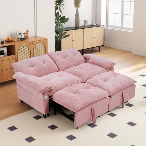 73" Plush Velvet Convertible Loveseat Sleeper Sofa Bed, Loveseat Convertible with Hidden Mattress, Sofa Bed Couch Simple Assembly for Small Apartment and Guest Space, Pink - color: Pink