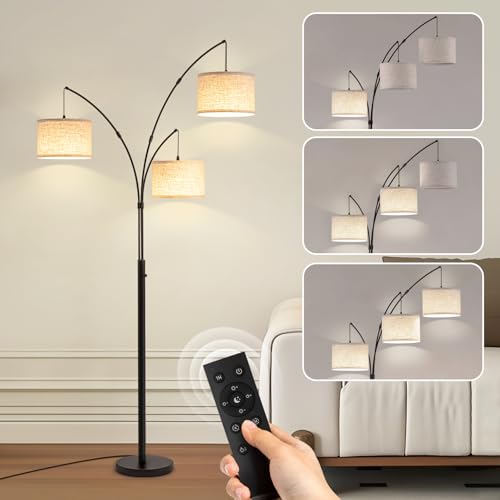 Netin Arc Floor Lamp with Remote, 3 Light Floor Lamp for Living Room Bright Lighting, 3 Color Temperature, Dimmable Tall Standing Lamp, Mid Century Tree Floor Lamp for Bedroom Office - color: Black
