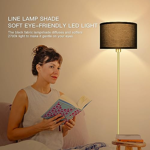 Gold Floor Lamp, Black Standing Lamp, 58" Tall Lamps for Living Room, Simple Pole Lamp with Linen Lampshade, On/Off Foot Pedal, Bright Stand up Light for Kids Room Bedroom Office Decor(No Bulb) - color: Brass + Black