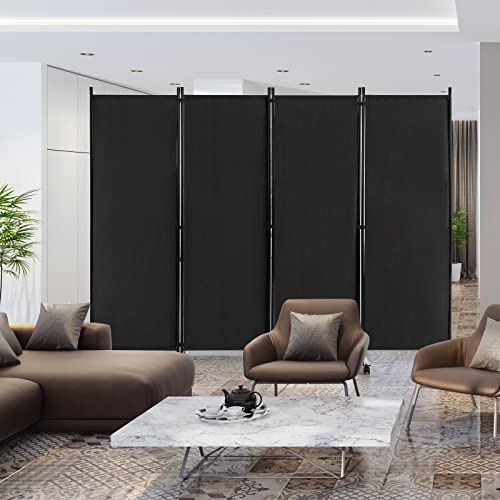 GOFLAME 4 Panel Folding Room Divider, 6FT Rolling Privacy Screen with Lockable Wheels, Portable Room Partition Screen, Freestanding Wall Divider and Separator for Home Office, Black - color: Black, size: 4-Panel