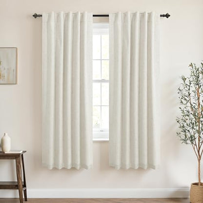 KOUFALL 64 Inch Length Linen Blackout Curtains for Bedroom 2 Panels Set Back Tab Rod Pocket Black Out Curtains 42x64 in Long - color: Cream Beige, size: 42"W x 64"L (Pack of 2)