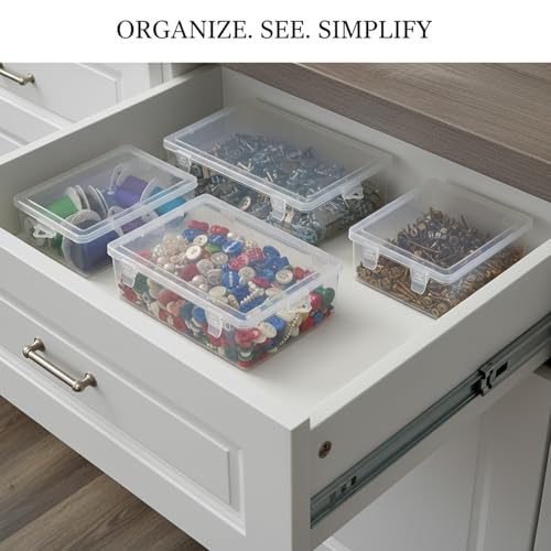 Stackable Clear Plastic Storage Bins with Lids, Transparent PP Organizer Boxes for Drawers, Shelves, and Desktops - size: 10.43 x 7.95 x 2.83 in