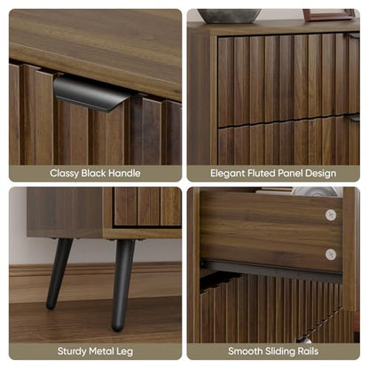 Smart FENDEE Fluted 6 Drawers Dressers, 47.24" W Chest of Drawers, Mid- Century Modern Wooden Dresser TV Stand Drawer Storage Organizer for Bedroom, Living Room, Hallway, Entryway, Walnut