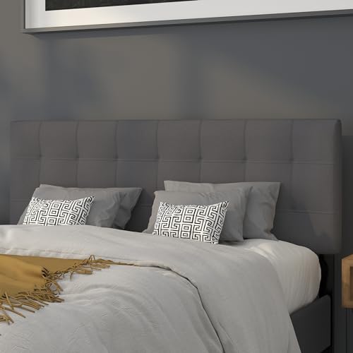 EMMA + OLIVER Dark Gray Queen Quilted Tufted Headboard | Adjustable Bed Rail Slots, Fabric Upholstered - color: Dark Gray, size: Queen