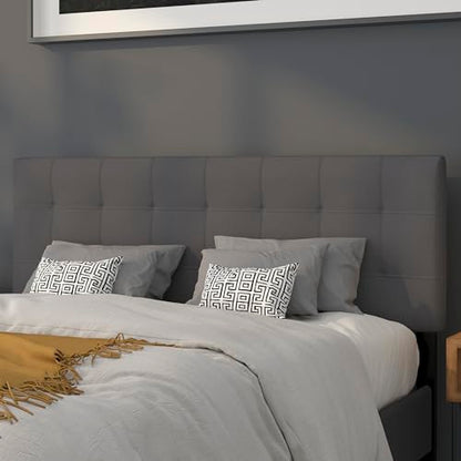 Quilted Tufted Queen Size Headboard in Dark Gray Fabric - color: Dark Gray, size: Queen