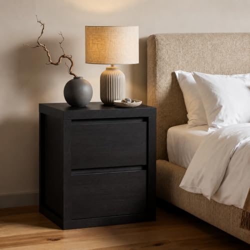 Nightstand with 2 Drawers, Modern Bedside Table with Handless Design, Wood End Table with Thickened Design, Night Stand for Bedroom, Black - color: Black