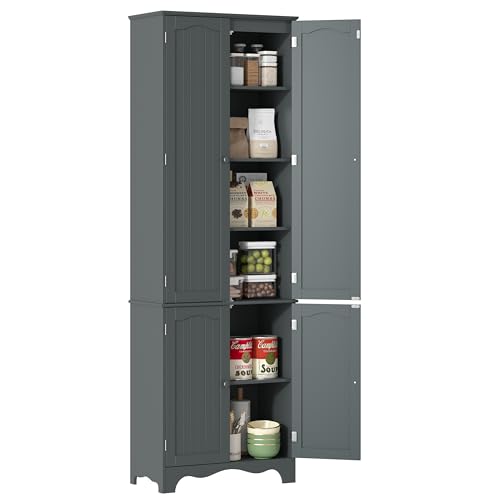 Yusong 72'' Tall Kitchen Pantry Cabinet, Freestanding Storage Cabinet with Doors and Shelves, Wooden Food Pantry Farmhouse Cupboard Buffet for Kitchen Dining Living Room, Gray - color: Grey, size: 72"H