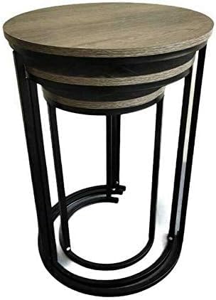 HYGRAD BUILT TO SURVIVE Set of 3 Round Wooden/Steel Nesting Side Stacking Sofa Side Coffee Tables, Small Space Coffee Tea Table for Hallway Living Room Bedroom, Home, Office (Brown/Black) - color: Brown/Black