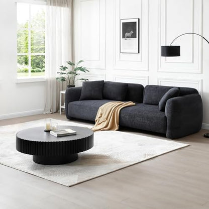 39.37'' Black Round Coffee Table for Living Room, Modern Wood Nesting Coffee Table Handcraft Circle Fluted Drum Coffee Table, Easy Assembly - color: Black, size: 39.37"x23.62"x13.42"