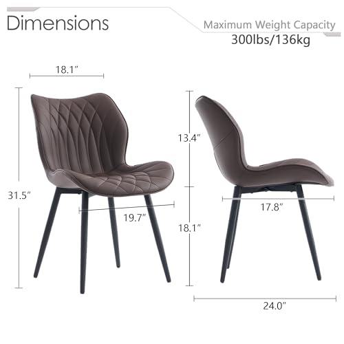 Kidol & Shellder Dining Chairs Set of 2, PU Leather Upholstered Kitchen Chairs with Back Armless, Mid Century Modern Side Chair for Dining Room, Living Room, Lounge, Restaurant, Brown - color: Brown