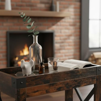 Narrow Side Table, Slim End Table,Sofa Side Table, End Table Nightstand for Bedroom, Living Room, Small Spaces - color: Rustic Brown, style: Farmhouse