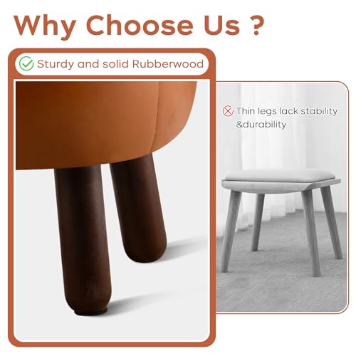 oakvivo Small Foot Stool, 13in Round Faux Leather Pouf Ottoman Foot Rest | Footstool Ottomans with Rubber Legs Under Desk, 13''L x 13''W x 10.2''H, Footrest for Couch, Living Room Bedroom, Brown - color: Brown