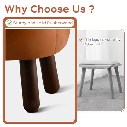 oakvivo Small Foot Stool, 13in Round Faux Leather Pouf Ottoman Foot Rest | Footstool Ottomans with Rubber Legs Under Desk, 13''L x 13''W x 10.2''H, Footrest for Couch, Living Room Bedroom, Brown - color: Brown