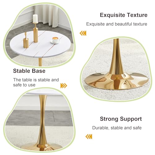 31.5" Round Dining Table, Mid-Century Modern Tulip Table with Thickened Tabletop & Metal Pedestal, Circle Bistro Table for Kitchen, Small Places, Apartments, Cafe - color: White Gold, size: 31.5" dining table
