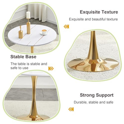 31.5" Round Dining Table, Mid-Century Modern Tulip Table with Thickened Tabletop & Metal Pedestal, Circle Bistro Table for Kitchen, Small Places, Apartments, Cafe - color: White Gold, size: 31.5" dining table