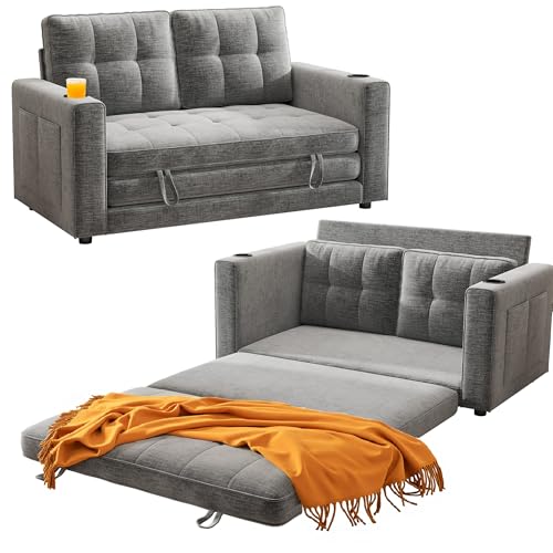 Convertible Sofa Bed, Folding Sofa Bed 2 in1 Pull Out Loveseat Sleeper Sofa, Floor Sofa Bed for Small Spaces Folding Couch Bed with Pillows for Living Room Bedroom - Grey - color: Grey