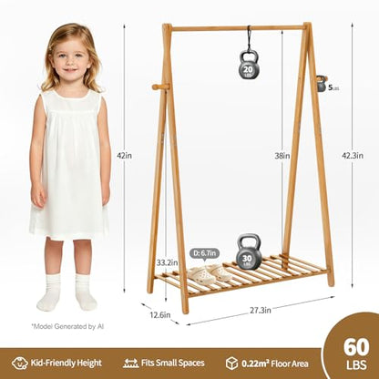 Kids Clothing Rack Small Baby Clothes Racks Bamboo Garment Rack 42"H | Wooden Short Mini Dress Up Costume Rack with Shelves for Hanging Clothes, Nursey Toddler Shower Children Clothes Hanger Rack - size: 1-Tier,42" Tall