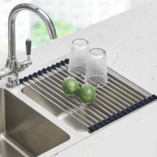 Seropy Roll Up Dish Drying Rack Over The Sink Drying Rack for Kitchen Counter, Folding Dish Rack Over Sink Mat, Stainless Steel Dish Drainer Rack Kitchen Sink Organizer Accessories 17.5"x13.7" - color: Black, size: 17.5 x 13.7 in