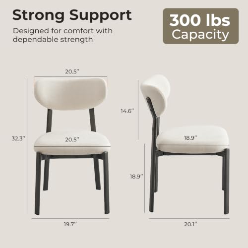 Dining Chairs Set of 2, Modern Upholstered Fabric Kitchen Chairs | Textured Fabric, Curved Back, Upholstered Seat, Metal Frame, Dining Room, Kitchen, Breakfast Nook, Restaurant, Beige - color: Beige, size: Set of 2