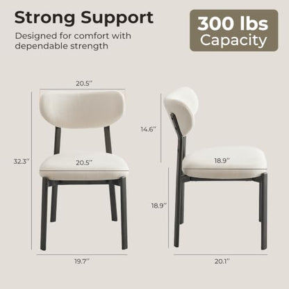 Dining Chairs Set of 2, Modern Upholstered Fabric Kitchen Chairs | Textured Fabric, Curved Back, Upholstered Seat, Metal Frame, Dining Room, Kitchen, Breakfast Nook, Restaurant, Beige - color: Beige, size: Set of 2