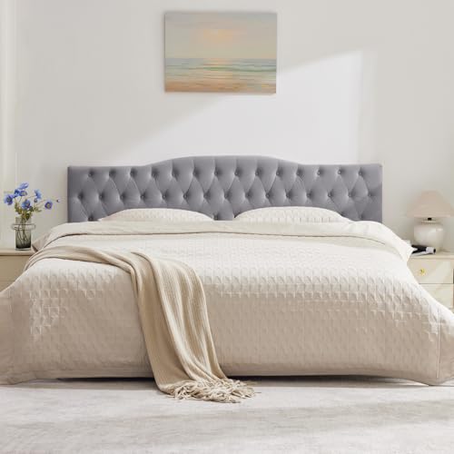 Iroomy Upholstered King Headboard, Button Diamond Tufted Headboard with Adjustable Height and Solid Wood Leg, Velvet Padded Headboards for King Size Bed, Modern Head Board (Grey) - color: Grey-velvet, size: King
