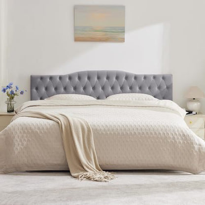 Iroomy Upholstered King Headboard, Button Diamond Tufted Headboard with Adjustable Height and Solid Wood Leg, Velvet Padded Headboards for King Size Bed, Modern Head Board (Grey) - color: Grey-velvet, size: King