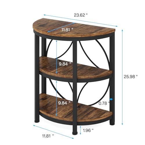 Tribesigns Half Round End Table for Living Room, 3-Tier Half Circle Side Table with Metal Frame, Industrial Half Moon Table, Half Coffee Accent Table Bedside Table for Bedroom, Brown - color: Rustic Brown