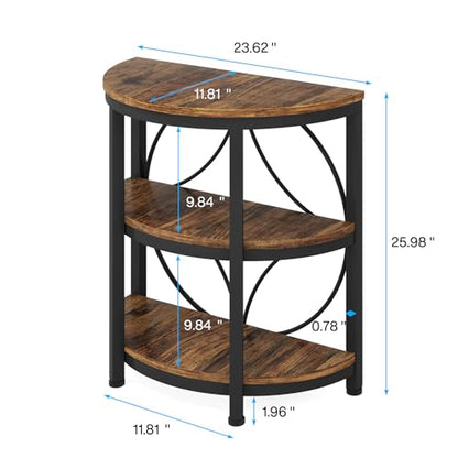 Tribesigns Half Round End Table for Living Room, 3-Tier Half Circle Side Table with Metal Frame, Industrial Half Moon Table, Half Coffee Accent Table Bedside Table for Bedroom, Brown - color: Rustic Brown