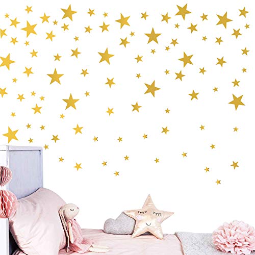 Melissalove 174pcs Mixed Size Star Wall Stickers Home Decor Bedroom Removable Nursery Wall Decals Kids DIY Art Decal Gold White Black Star Wall Sticker JW343 (Gold) - color: Gold