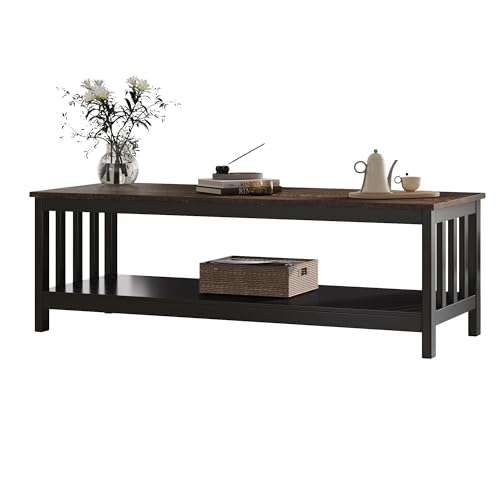 ChooChoo Mission Coffee Table, Wood Living Room Table with Shelf, 47 inch, Espresso - color: Espresso, size: 22"D x 47.2"W x 18.1"H