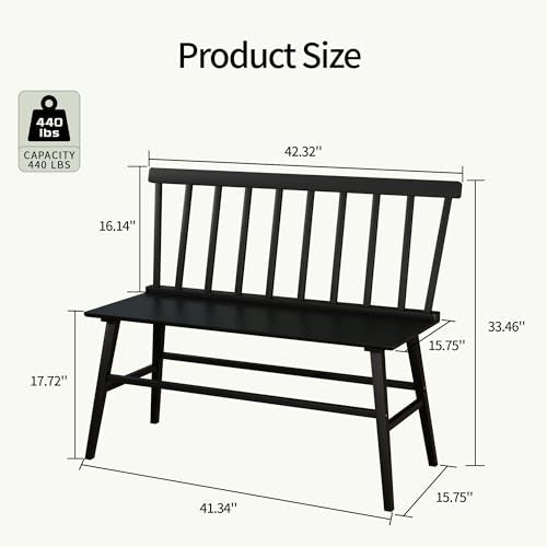 APRTAT Bamboo Entryway Bench, Dining Bench with Spindle Back (Black) | Natural Bamboo & H-Shaped Support, Spindle Back, Ideal for entryways, bedrooms, outdoor settings, Easy Assembly & Clean - color: Black, style: Without Arms