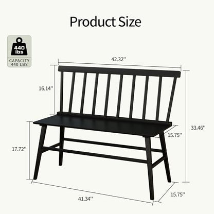 APRTAT Bamboo Entryway Bench, Dining Bench with Spindle Back (Black) | Natural Bamboo & H-Shaped Support, Spindle Back, Ideal for entryways, bedrooms, outdoor settings, Easy Assembly & Clean - color: Black, style: Without Arms