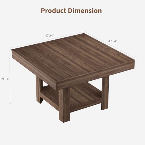 GarveeHome Square Dining Room Table for 4-6 People, Heavy Duty 350Lbs Kitchen Table with 2-Tier Storage, Waterproof Wooden Dinner Table with Sturdy Triangle Legs, Brown. - color: Brown