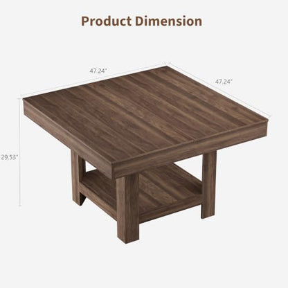 GarveeHome Square Dining Room Table for 4-6 People, Heavy Duty 350Lbs Kitchen Table with 2-Tier Storage, Waterproof Wooden Dinner Table with Sturdy Triangle Legs, Brown. - color: Brown