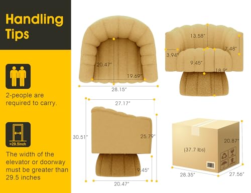 Dewhut Swivel Accent Chair, Barrel Accent Chair, Teddy, Mustard | Teddy Upholstered Round Arm Chair with 360° Swivel Base, Mid Century Modern Living Room Chair, Easy Setup - color: Mustard-teddy