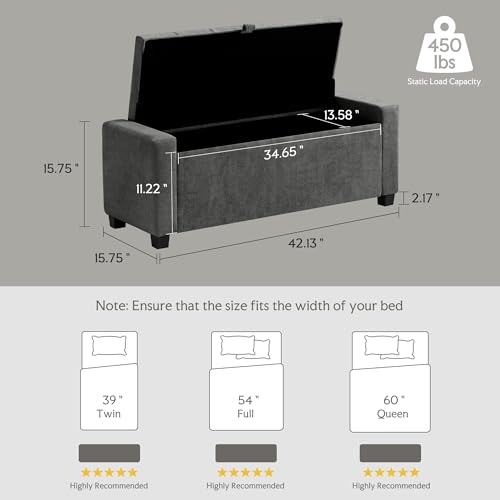 GRAINELL 42.13” Storage Ottoman Bench, Upholstered Tufted Bedroom Bench | End of Bed Storage Bench for Living Room & Entryway, 350 lb Capacity - color: Dark Gray