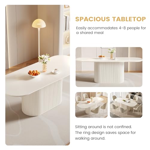 Guyii 86.61" Large Cream White Dining Table with Strong Pedestal Modern Oval Dining Room Table for 8 People Cream Kichen Table for Dining&Kichen Room Furniture - size: 86.61”