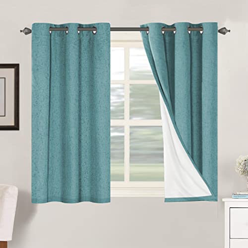 H.VERSAILTEX Primitive Linen Curtains 100% Blackout Curtain Drapes Burlap Fabric Curtains with White Thermal Insulated Liner, Grommet Top Curtain Living Room/Bedroom (2 Panels, 42 x 45 Inch, Teal) - color: Teal, size: 42"W x 45"L (Pack of 2)
